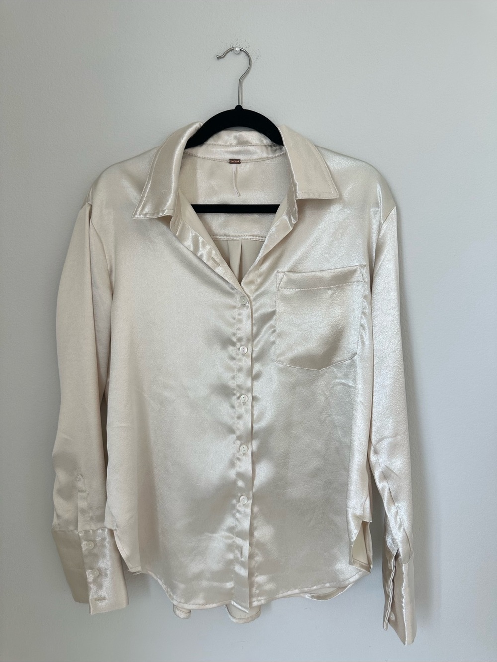 Free People Pearl/Cream Satin Button Down Shirt